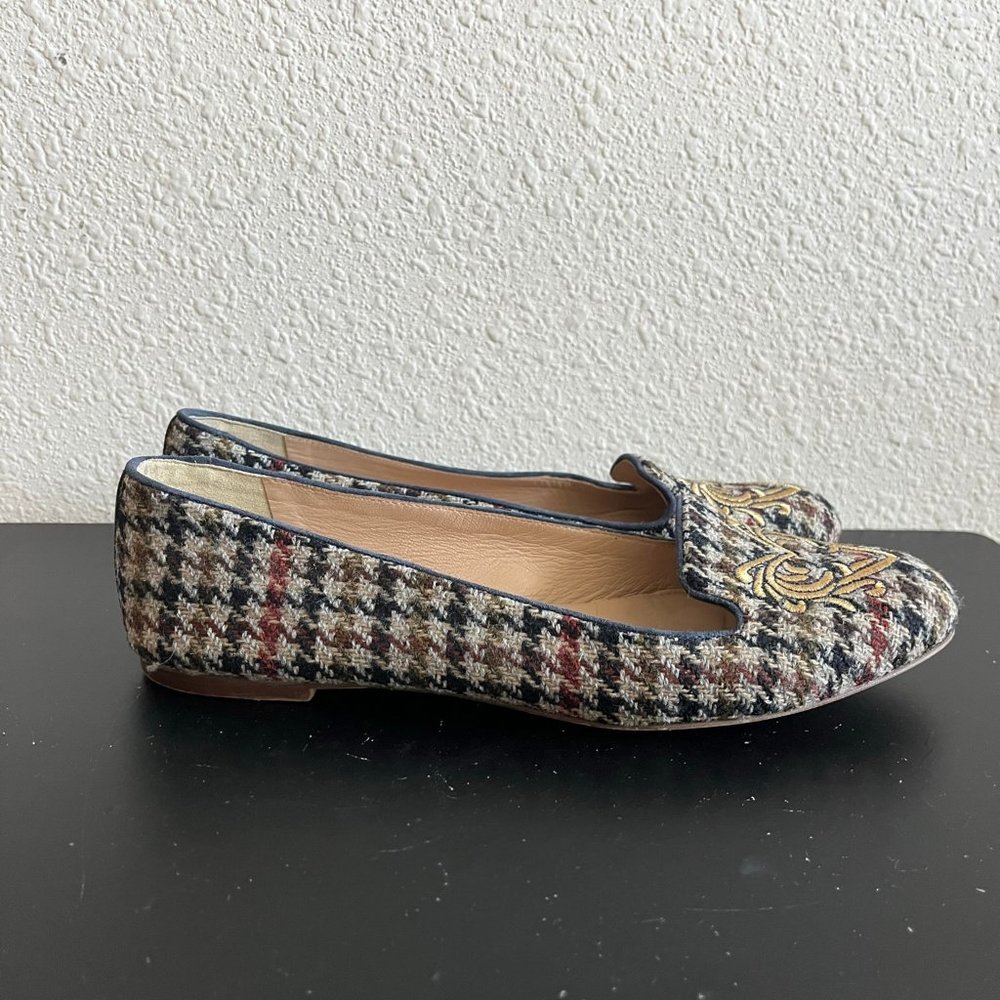 J. Crew Women's Sophie Houndstooth Heart Embroidered Loafers Shoes Size 8.5